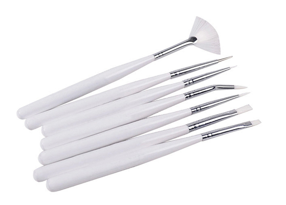 7 Piece Pure White Synthetic Bristle Paint Brush For Nail Art with Wooden Handle